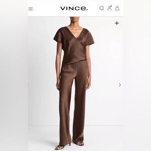 Vince Fluid Satin Bias High Waist Wide Leg Pant Espresso NWOT
